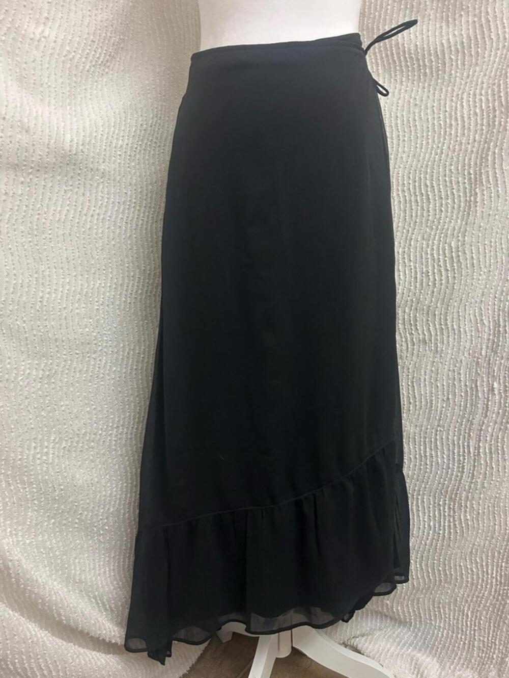 Abercrombie & Fitch Black Wrap Midi Skirt NWT Tall Large Asymmetrical Ruffle - Picture 4 of 9